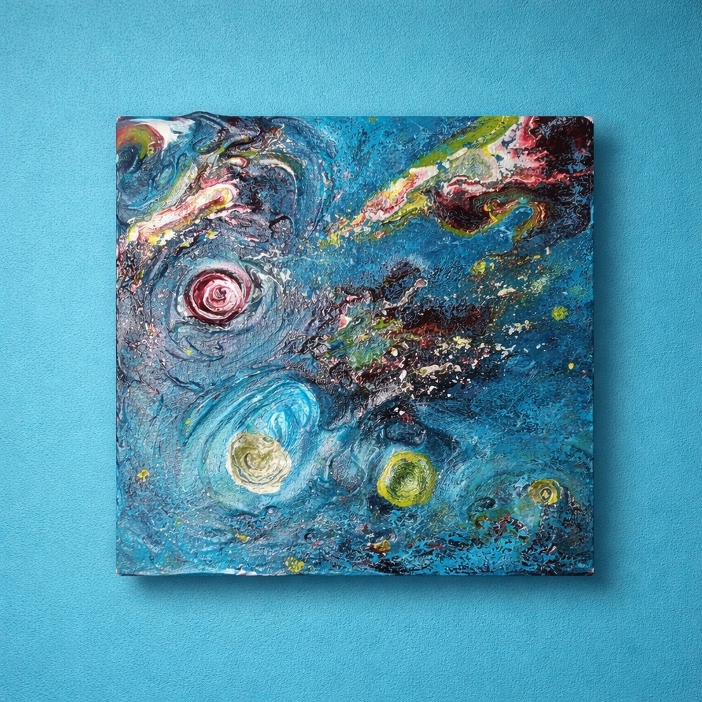 Abstract Blue & Green ORIGINAL PAINTING on Wood Panel - 6"x6"